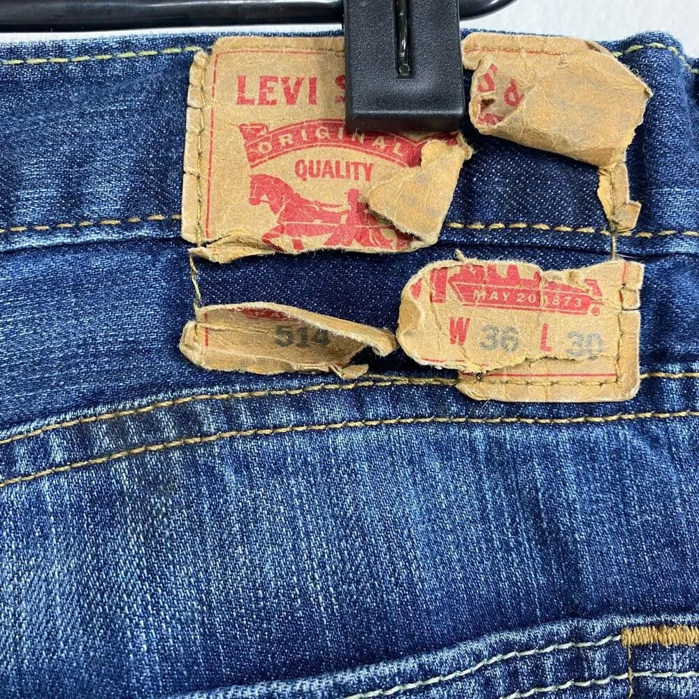 Levi 514 Vintage Y2K Blue Jeans 36x30 Straight Leg Mid Rise Cotton Mexico